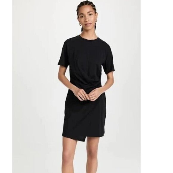 Theory t-shirt dress cotton black ruched waist crewneck small